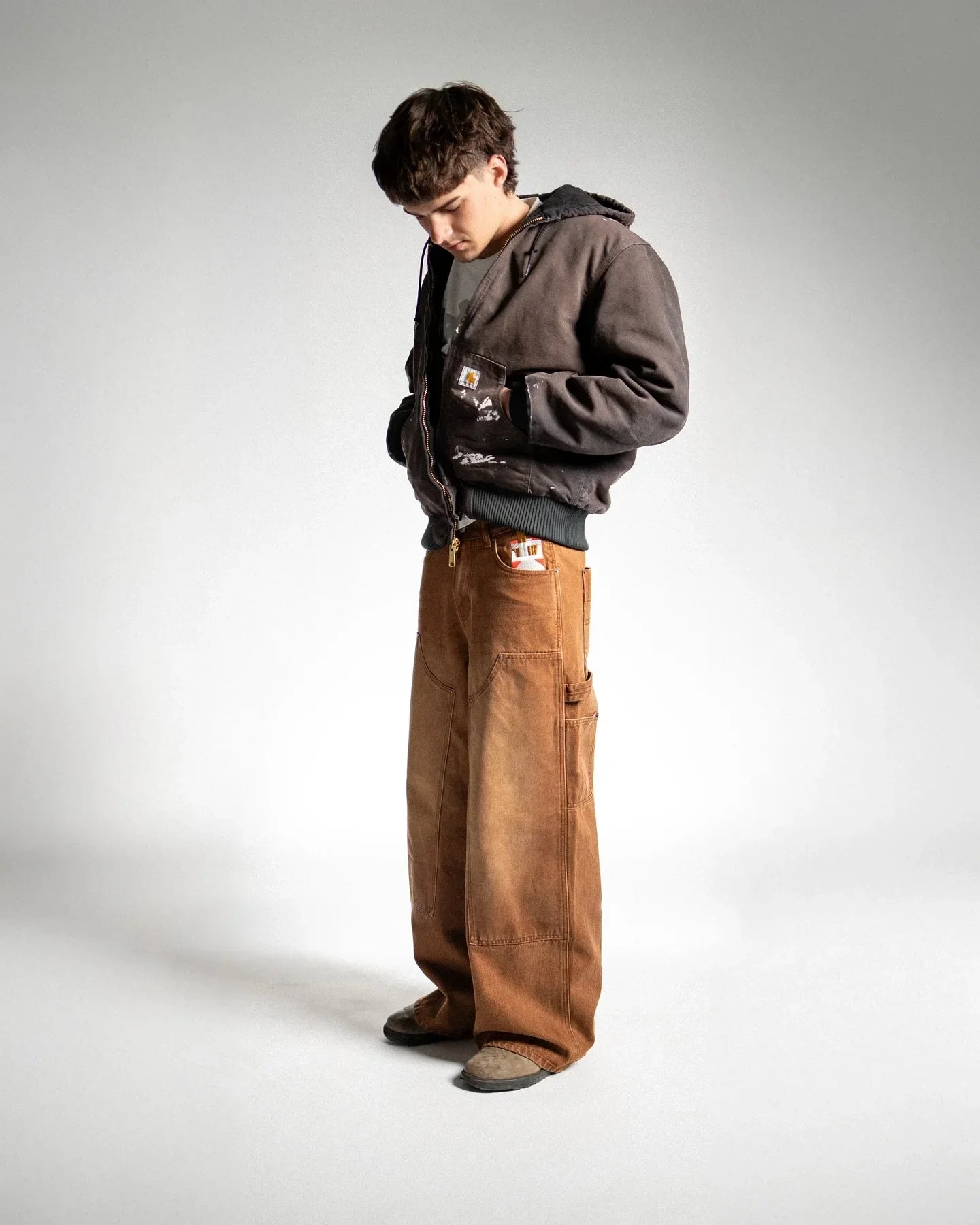 Streetwear Retro Jeans Y2k Gothic Pattern Embroidered Brown Loose Jeanss