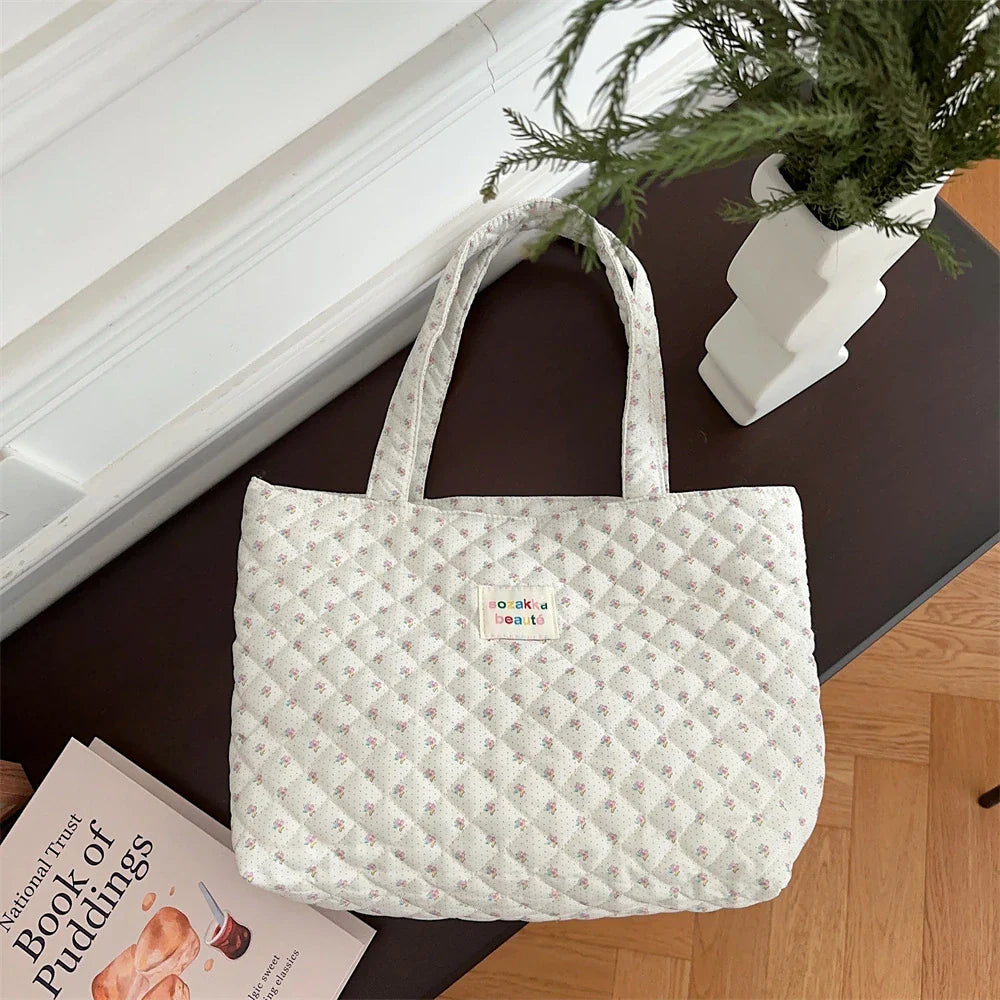 Cartoon Print Shoulder Bag Large Capacity Ladies Tote Handbags Soft Quilted Travel Shopping Bags Girls Book Bag