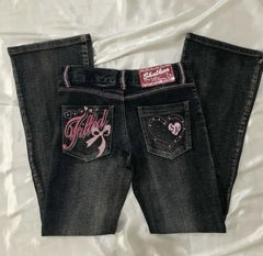 Gothic Sweetheart Jeans Y2K Clothes Hip Hop Love Letter Graphic Retro Baggy Jeans Smart Casual High Waist Wide Leg Trousers