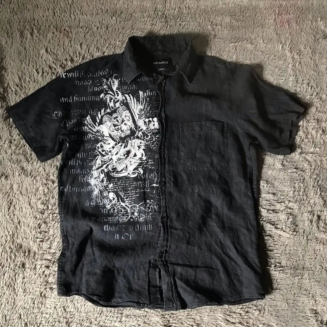 Y2K Black Shirt Affliction Retro T Shirt Harajuku Skull Holy Writ Letter Printing Tee Gothic Short Sleeves Tops