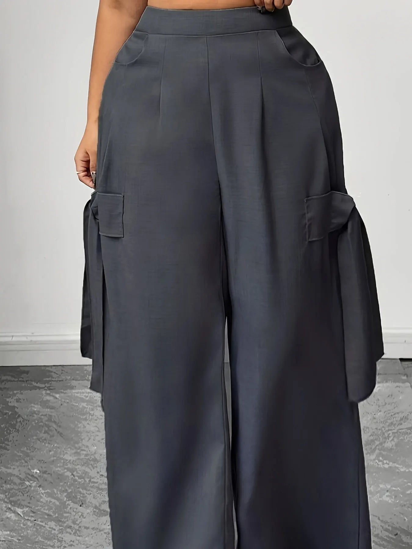 Graphite Gray Oversized Woven Casual Pants Comfortable Loose Fit High Waist Straight Leg Trousers Graphite Gray