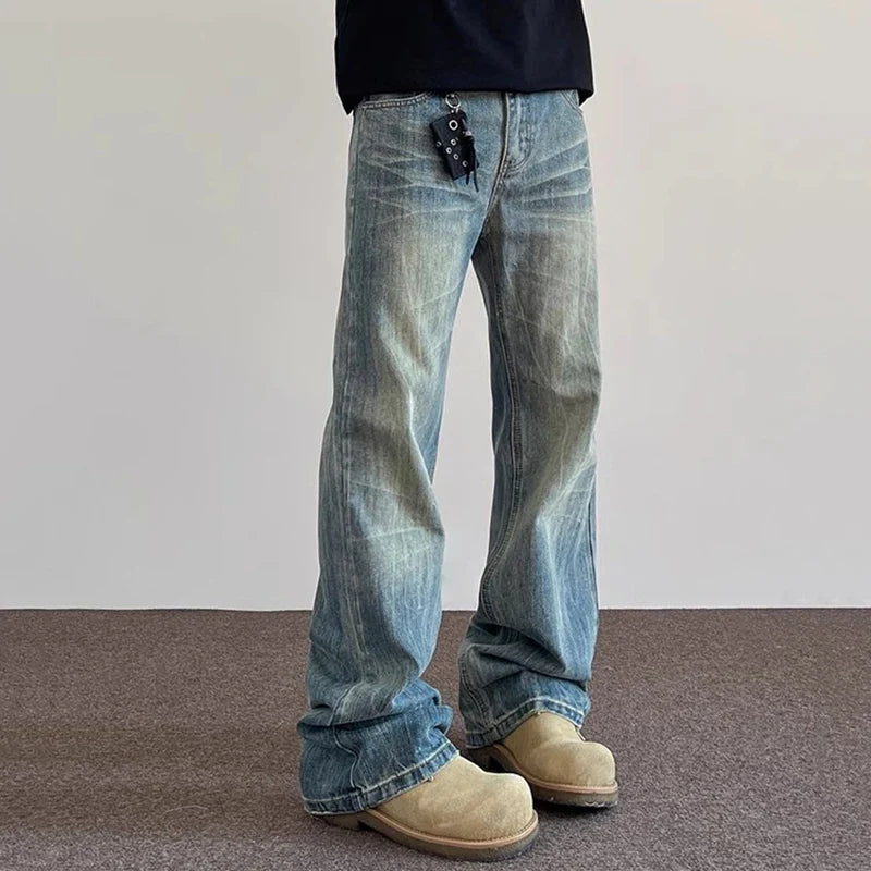 Hiphop Bootcut Jeanss Straight Wide-leg Pants High Street Lightning Ripple Jeans Classic Pants