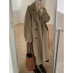 Woolen Coat Sale Of The Season Mid-Length Thickened Loose Fit Hepburn Style Small Size Elegant Outerwe