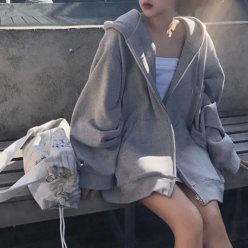 Oversize Hooded Lightweight Jacket Korean Trendy Loose-Fit Lazy Cardigan Top Sportswear Training Outerwear