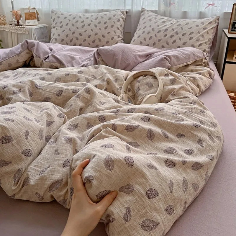 class A high gram weight linen raw hemp four-piece set jacquard quilt cover bed sheet student dormitory three-piece set
