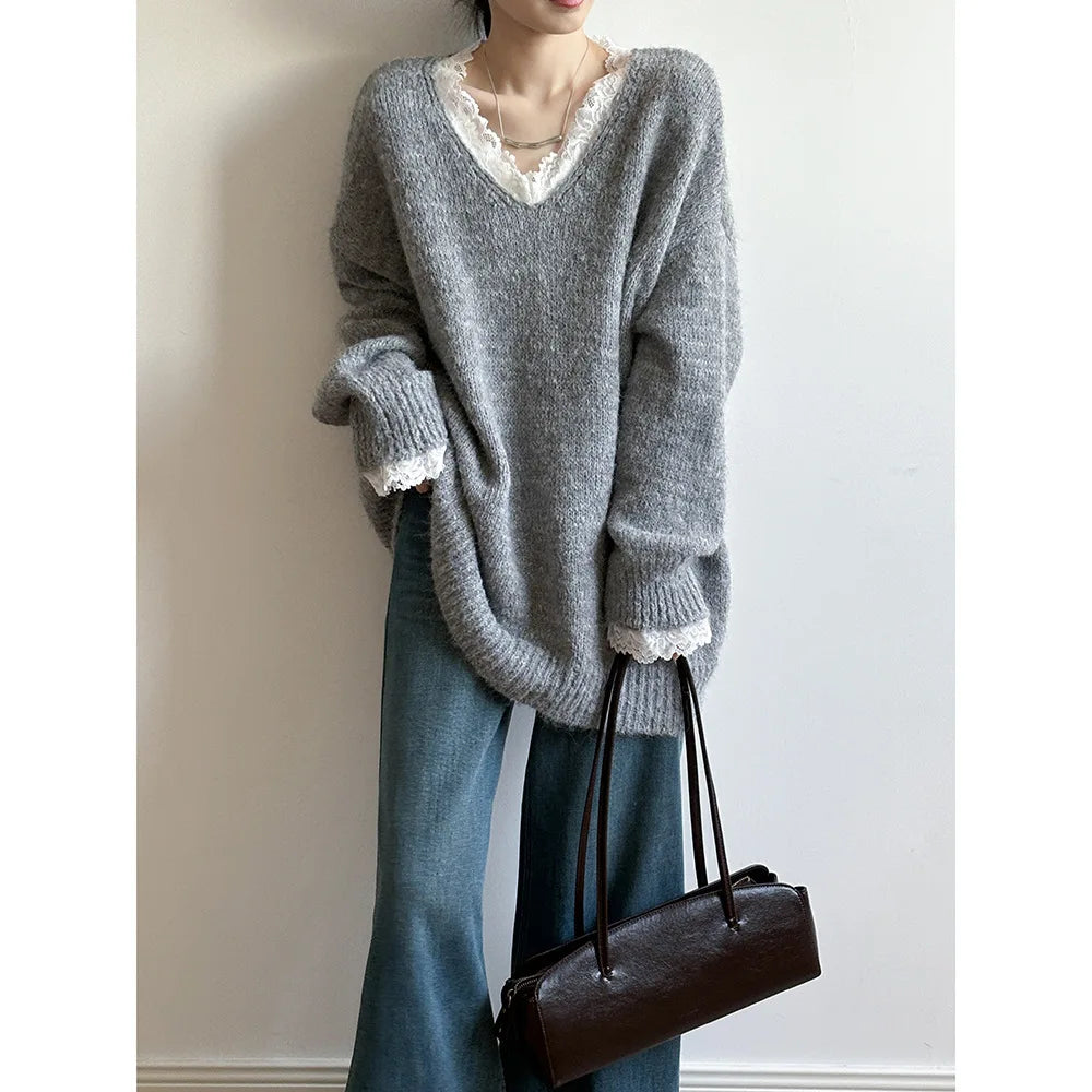 Lace Trim Warm Sweater