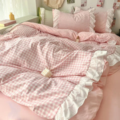 3 Piece Sheet Set pink plaid duvet cover Set