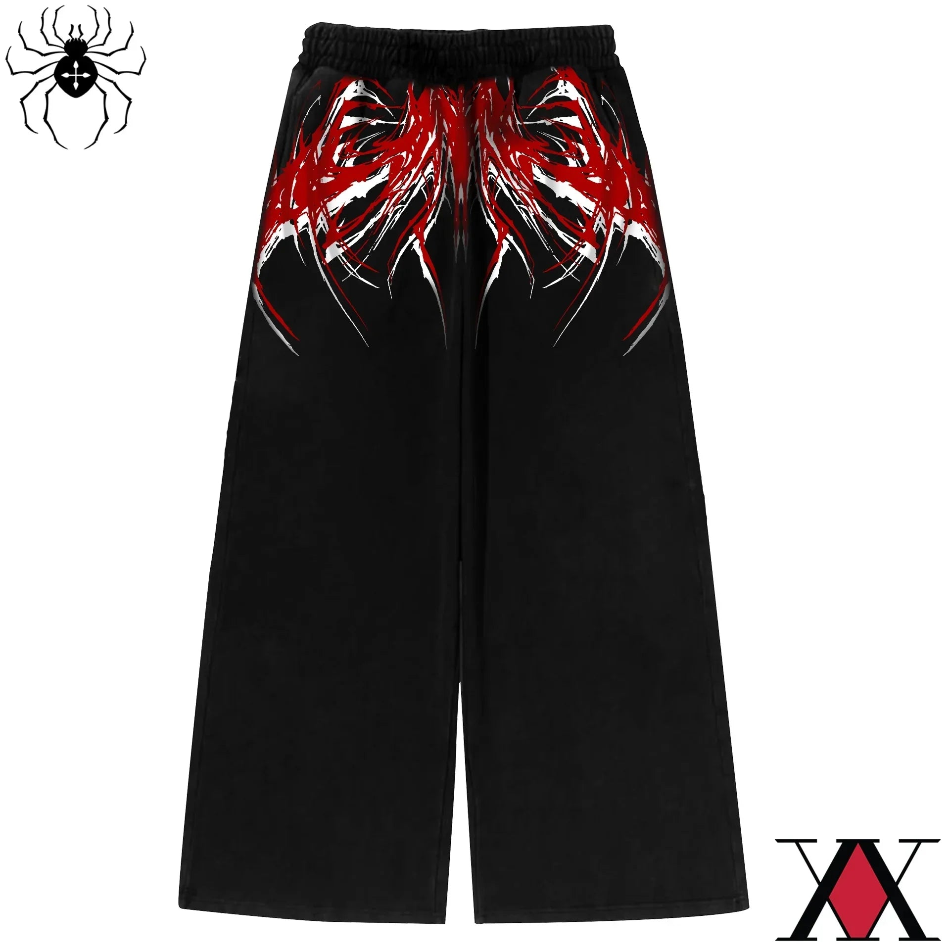 Anime Cloud Print Wide Leg Pants Streetwear Harajuku Loose Trousers with Wing Pattern Elastic Waist Casual Bottoms