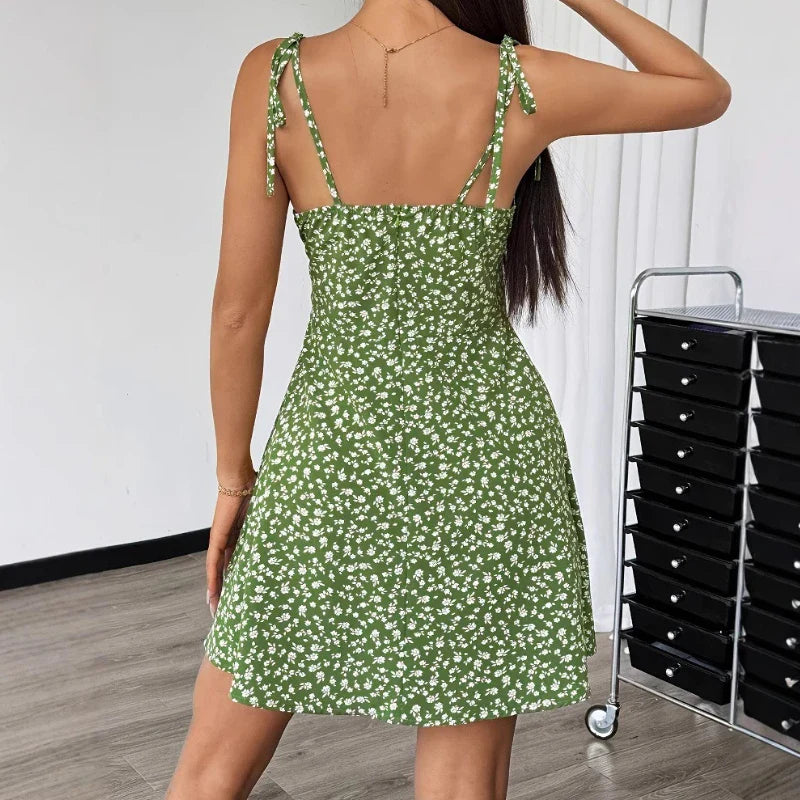 Floral Spaghetti Strap Beach Short Dress,Dresses,Clothing,Clothes,Sundress,in Dress