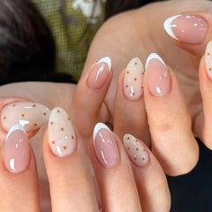 Dark Brown White Polka Dot Wearable Nail Art Fall Chic Fake Nails Detachable Finished False Nails Press on Nails