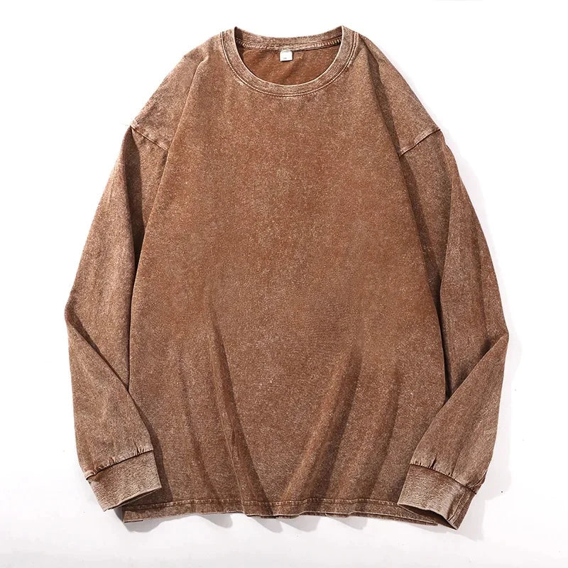 Distressed Long Sleeve Cotton T-Shirt