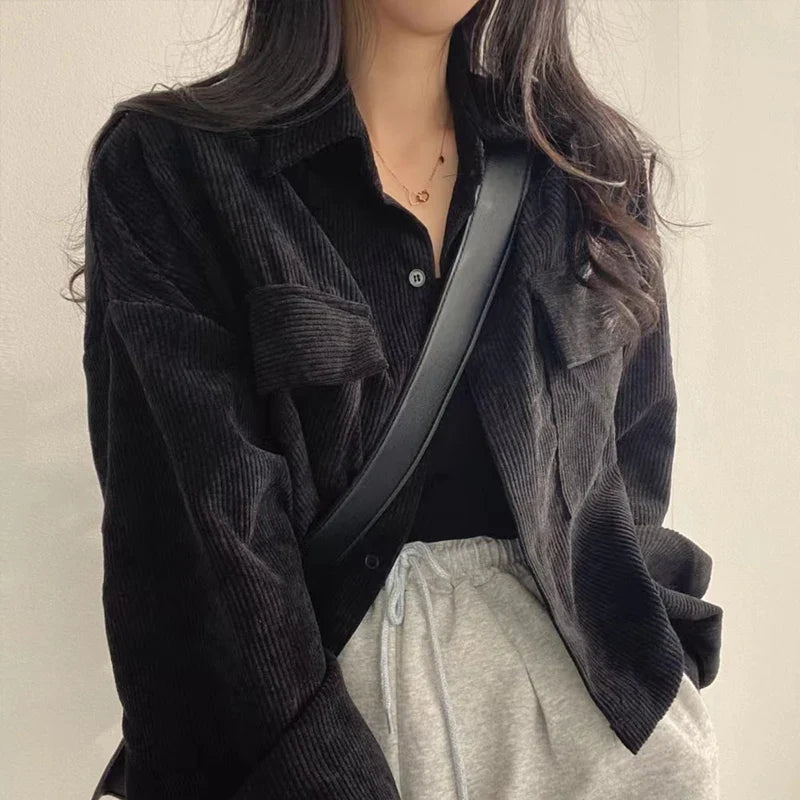 Retro Versatile Single Breasted Turndown Collar Long Sleeved Jacket