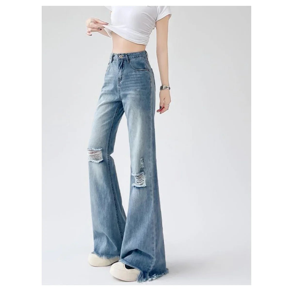 Ladies Jeans Flare High Waist Denim Trouser Leisure Slimming Vintage pants Y2k Flared Straight Leg Jeans On The Ground