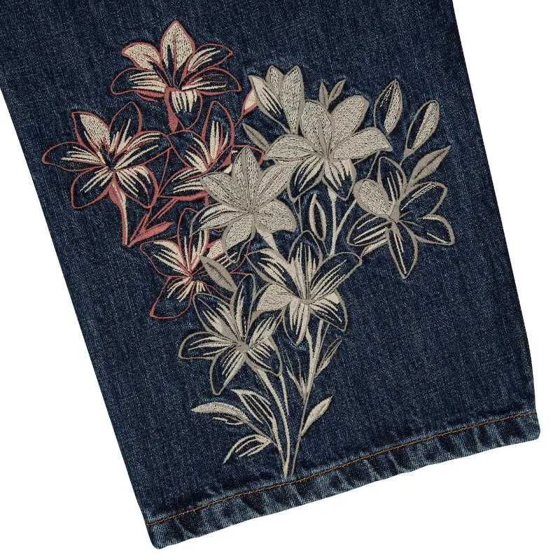 Harajuku Flower Embroidery Baggy washed jeans Y2K Vintage 2000s streetwear American Gothic Pants wide leg pants
