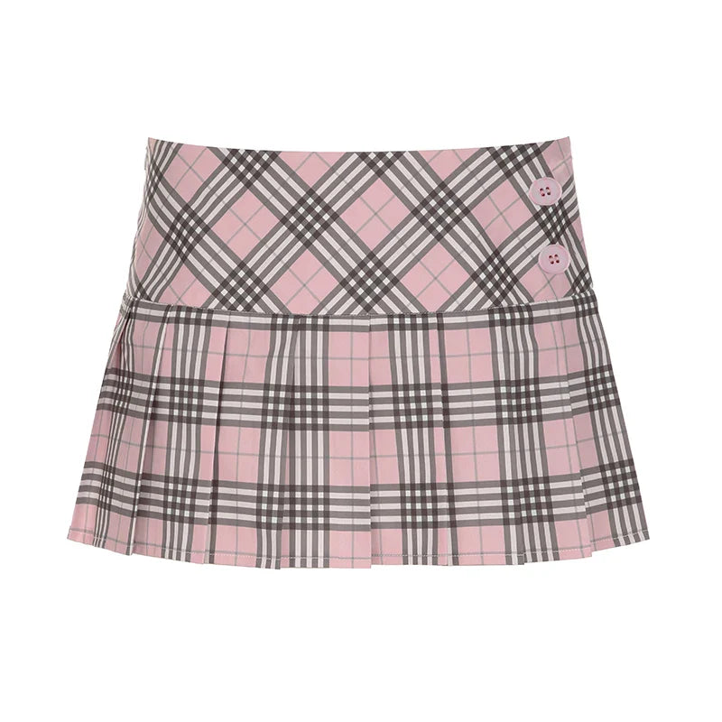 Cuteandpsycho Preppy Style Chic Plaid Skirts Harajuku Buttons Cute Korean Pleated Bottoms