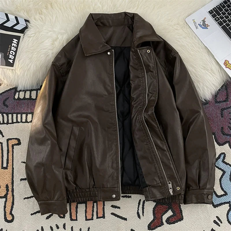 Loose Casual PU Leather Jacket Motorcycle Coat