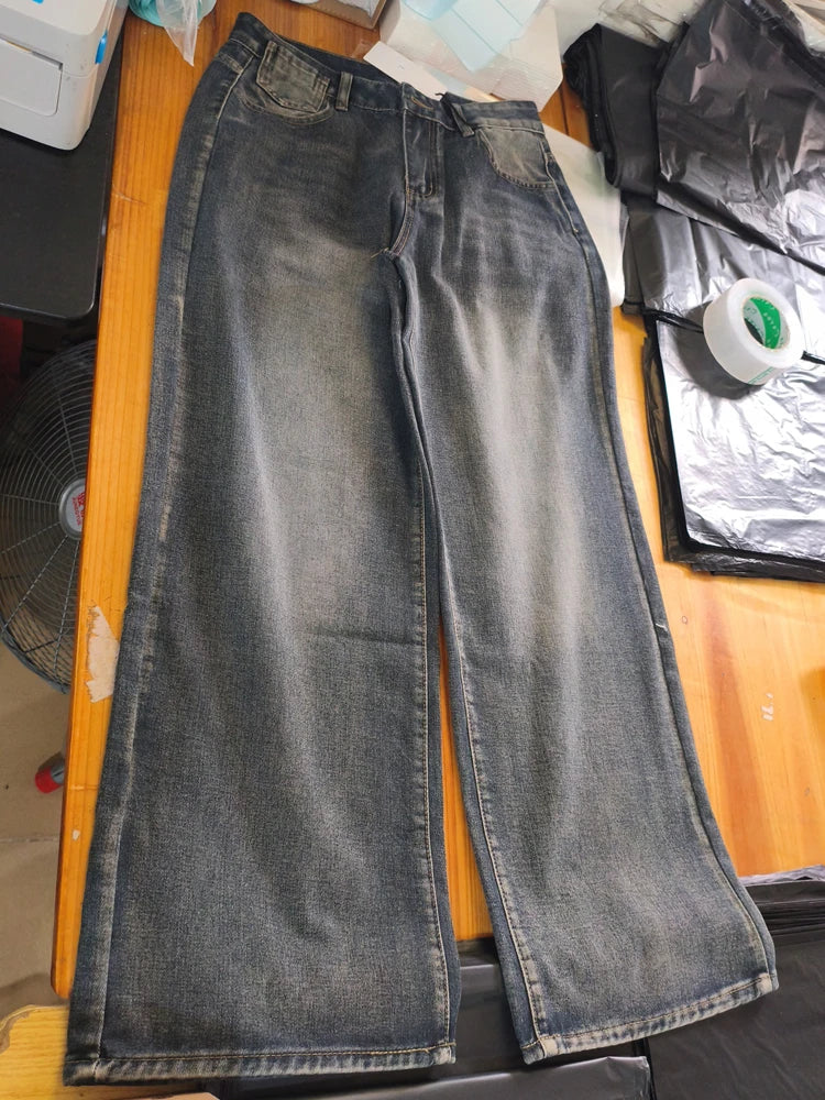 Deeptown Blue Vintage Y2k Jeans Wash Harajuku Low Waist Japanese Denim Pants Baggy American Streetwear