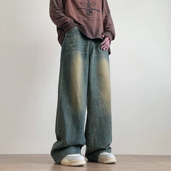 Distressed Vintage Blue Jeans Wide-leg Denim Trousers Male Oversize Streetwear Casual Baggy Straight Jeans