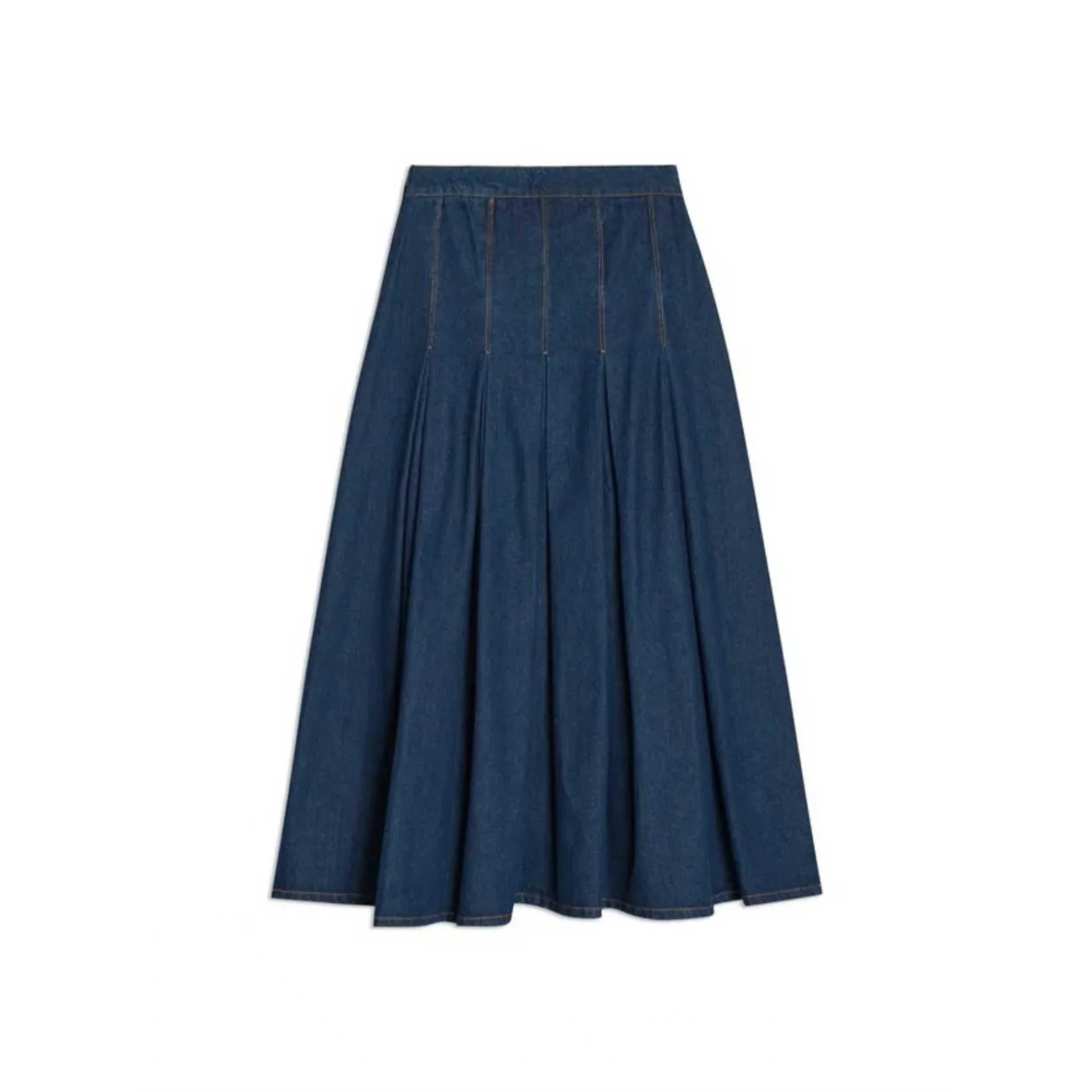 plus Size Pleated High Waist Denim Skirt Elegant Washed Denim Zipper Closure Skirt