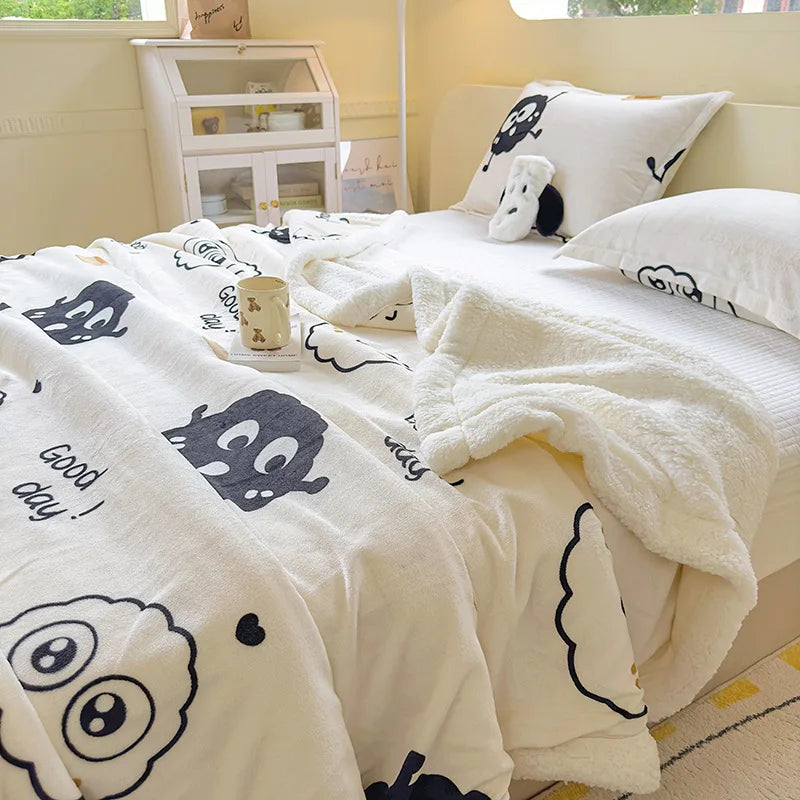 Cartoon Printed Lamb Wool Blanket Thick