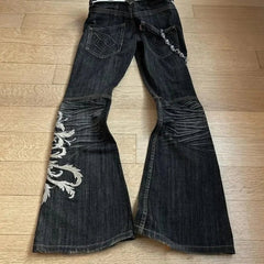 High Waist Harajuku Loose Embroidered Jeans with Rock Punk Style Y2K Micro La Retro Wide Leg Pants