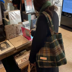 Bag Korean Vintage Square Plaid Zipper SOFT Shoulder Bag Handbag Purse Preppy Style Girls Bag