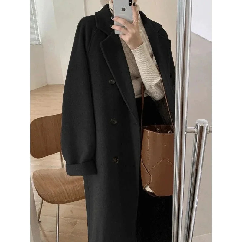 Woolen Coat Sale Of The Season Mid-Length Thickened Loose Fit Hepburn Style Small Size Elegant Outerwe