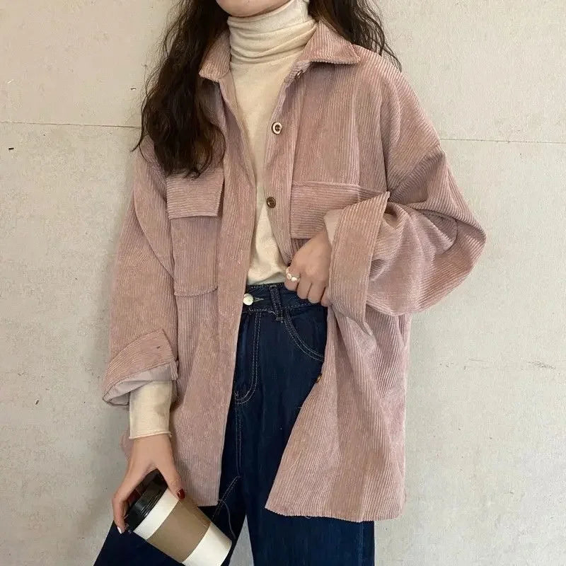 Corduroy Jacket Versatile Retro Mid-Length Shirt Top Trendy Ins Style Sleeveless Coat