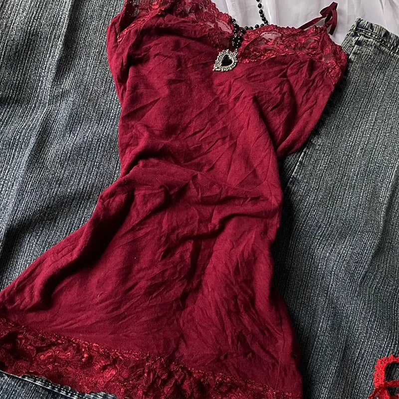 Cool Punk Harajuku Lace Solid color Y2k Tank Top Casual Hip Hop Sleeveless Top Unique Grunge Goth Crop top Streetwear Vest Retro