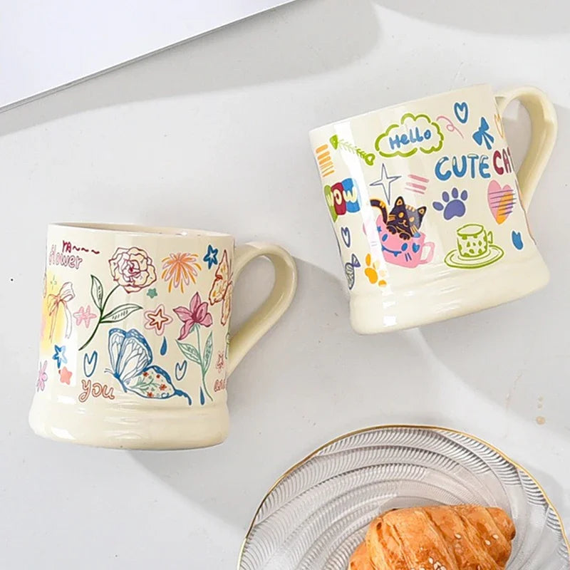 Childhood Graffiti Butterfly Cream Ceramic Mug