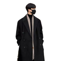 Trench Black Thick Woolen Trench Coats Korean Style Male Casual Trenchcoat Streetwear Windbreaker