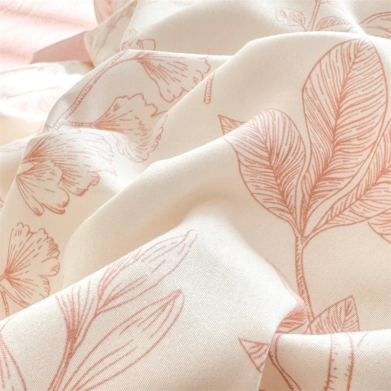 Bonenjoy Pink Flower Duvet Cover Sets Washed Polyester Super Soft Bed Cover Sets Single/Queen/King Quilt Cover with Pillowcase