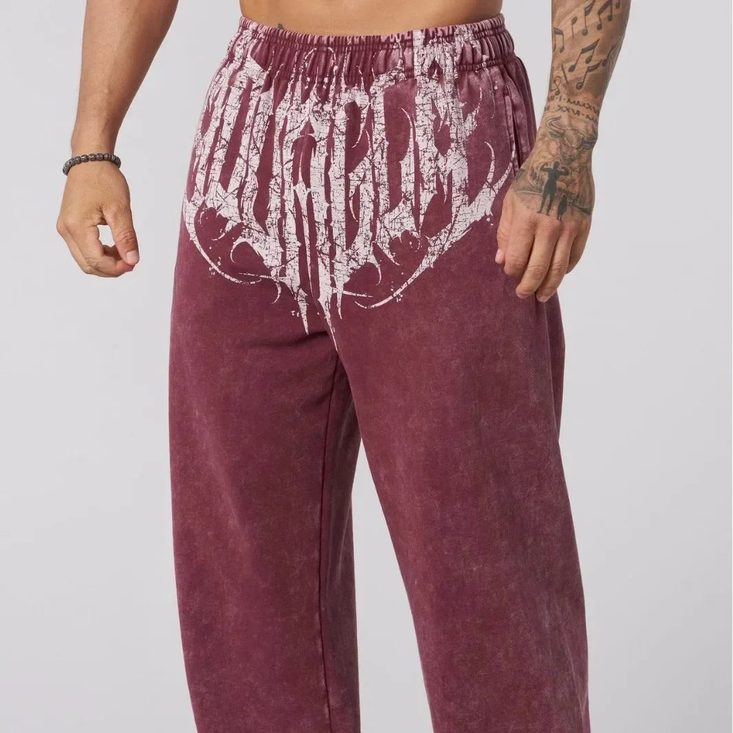 American Style Trend Printed Cotton Straight Wide Leg Pants Fitness Training Jogger Casual Sweatpants Sports Pants