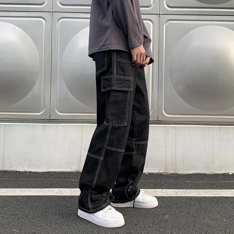 Cargo jeans Wide Leg Jeans Hip Hop Casual Straight Baggy Denim Pants Streetwear Skateboard Pant Neutral Trousers