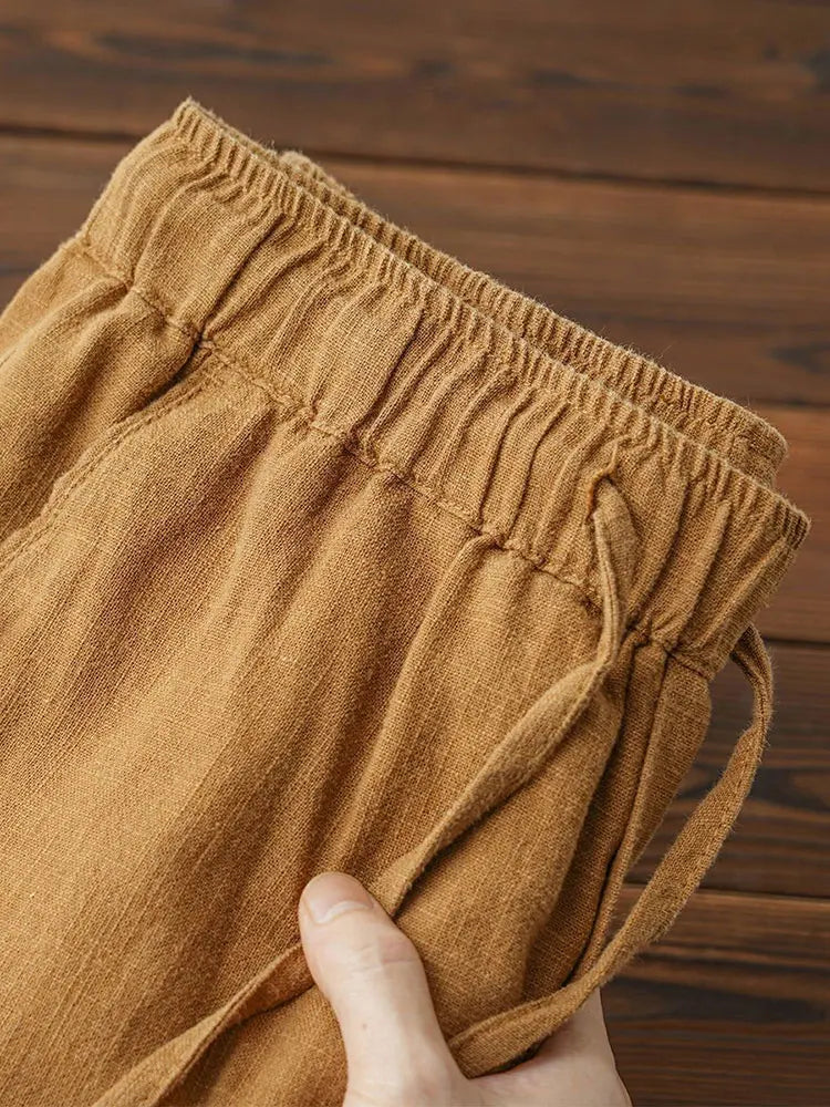 Casual Cotton Linen Chino Pants Wide Leg Lightweight Baggy Cotton Sweatpants Male Sport Jogger Straight Work Trousers