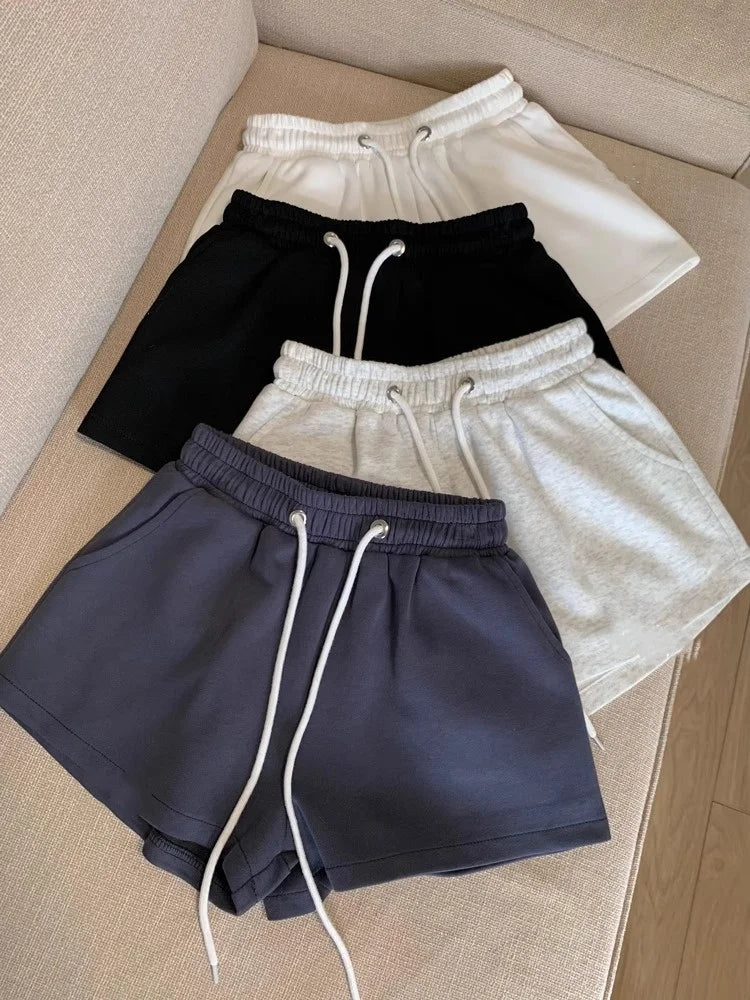Loose Shorts Solid Pocket Retro Y2K Sportwear Wide Leg Pants Casual Streetwear Joggers Trousers