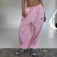 Y2K American Black Retro Hip-Hop Oversized Casual Sweatpants Loose Jogging Pants High Waist Wide-Leg Streetwear