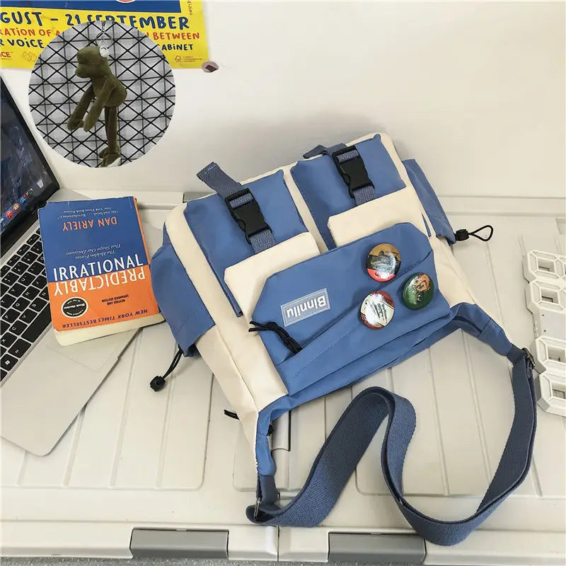 Japanese Simple Messenger Bag Student Nylon Waterproof Canvas Handbag Shoulder Crossbody Bags