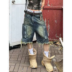 Trendy American Retro Oversized Big Pocket Workwear Cropped Pants