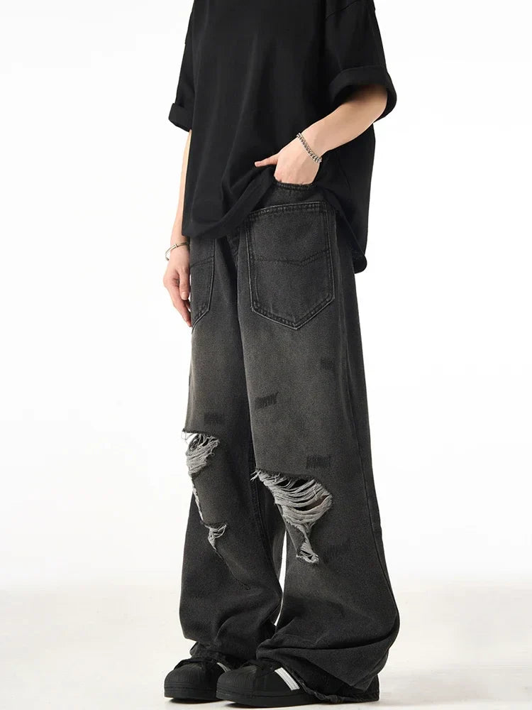 American Retro Ripped Wide-leg Jeans