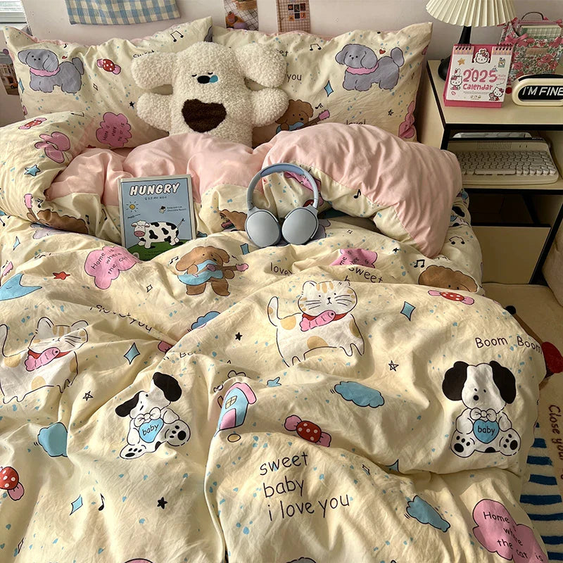 Soft Skin-friendly Bedding Set Comfortable Breathable Duvet Cover Set with Sheet Single Double Quilt Cover
