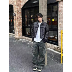Retro Washed Camouflage Workwear Casual Pants Slim Fit Straight Leg Micro Flared Wide Leg Long Trousers