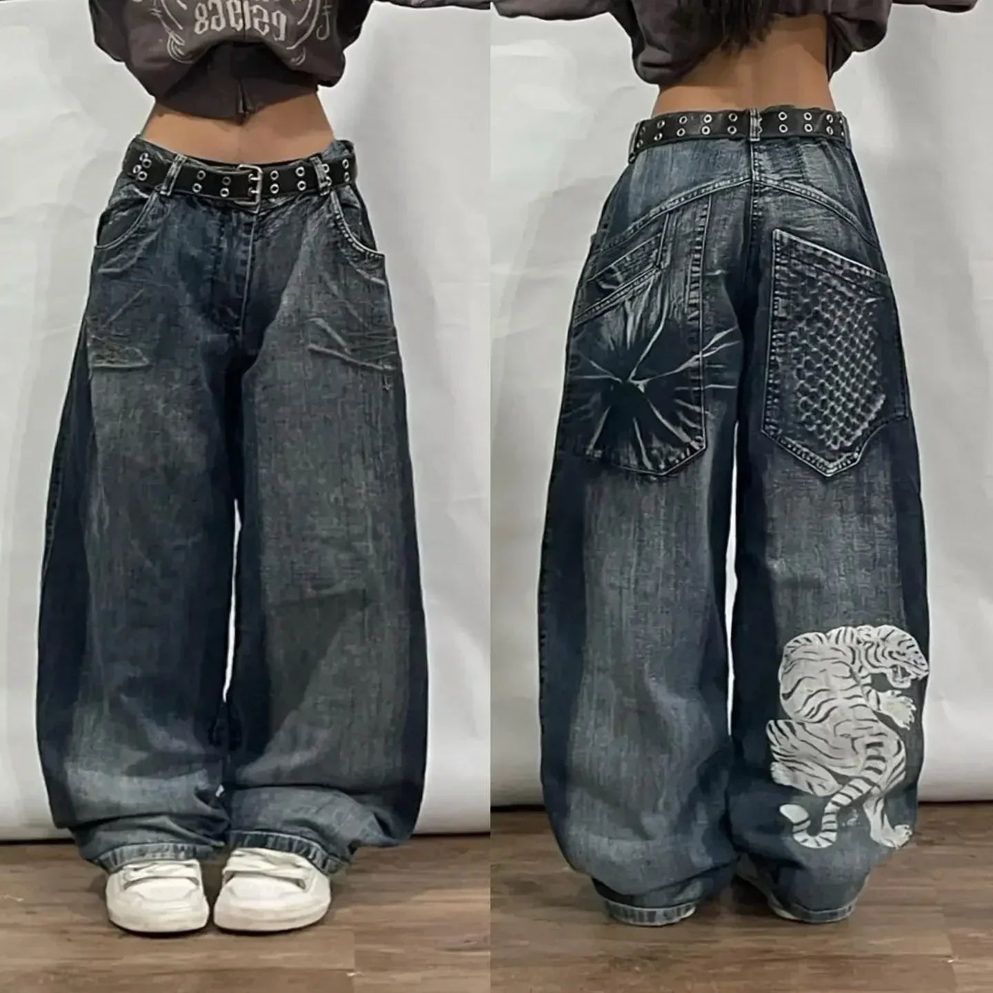 Streetwear Harajuku Solid Color Washed Baggy Jeans Y2K Retro Punk Casual Joker Gothic High Waist Wide Leg Pants