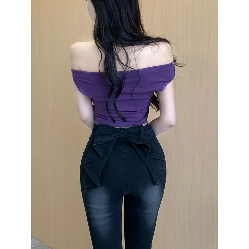 Three-dimensional butterfly jeans with a sense of design, high waist