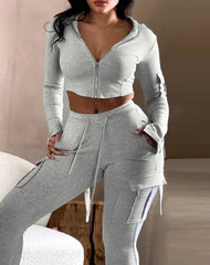 Zipper Design with Exposed Navel Hooded Sweatshirt