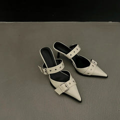Pointed Belt Buckle Thin Heel Belt Buckle Single Shoes Baotou Silver Back Empty High-heeled Sandals