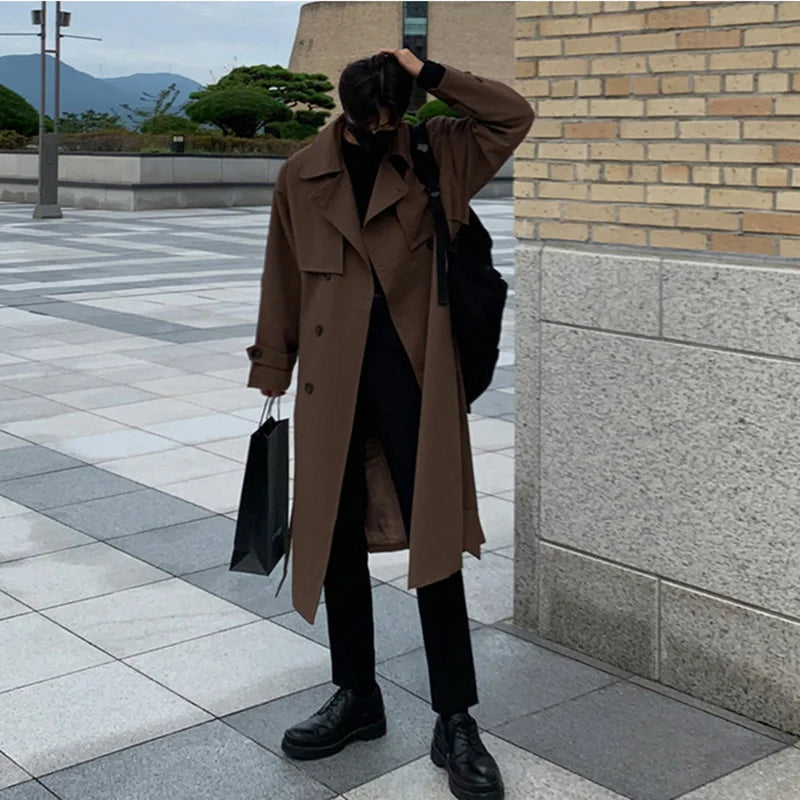 Trench coat Brand Trench Korean Overcoat Male Long Windbreaker Streetwear Coat Outer Wear Clothing