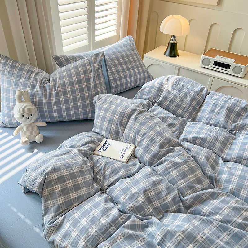 Lattice Duvet Cover Set with Sheet Pillowcases No Filling Warm Bed Linen Twin Full Queen Size Grid Home Bedding Set