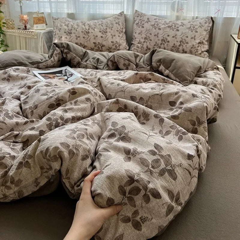 class A high gram weight linen raw hemp four-piece set jacquard quilt cover bed sheet student dormitory three-piece set