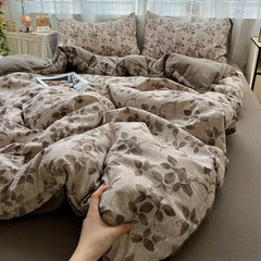 class A high gram weight linen raw hemp four-piece set jacquard quilt cover bed sheet student dormitory three-piece set